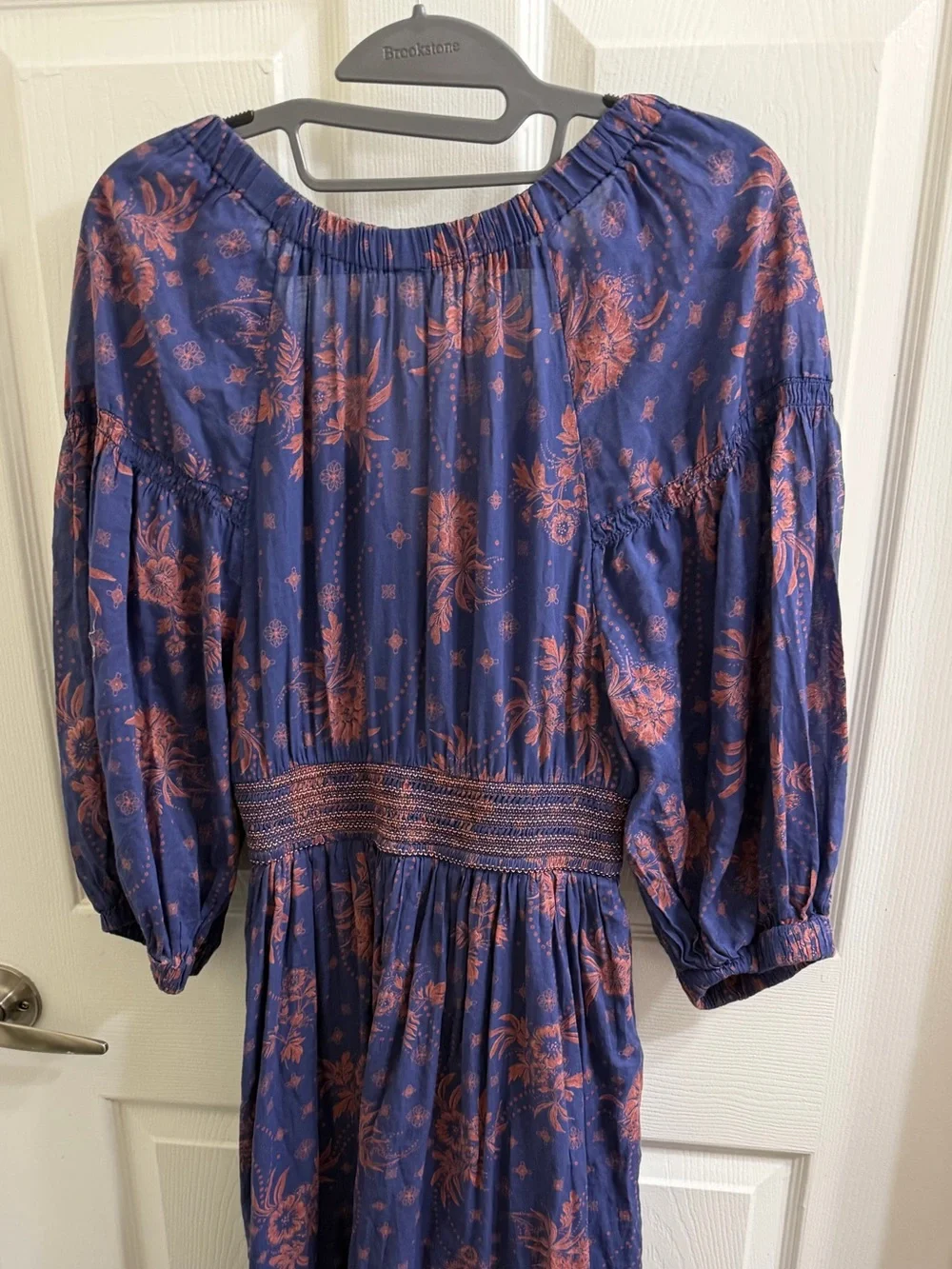 💙Free People Deep Blue Floral Maxi Dress with Rust Accents. Gently worn, size M